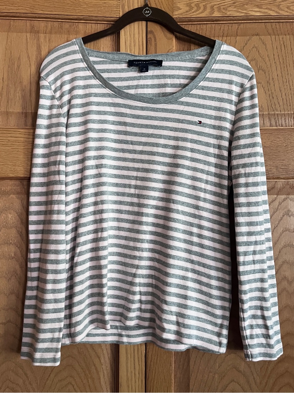 Tommy Hilfiger Blush Pink and Gray Striped Long‎ Sleeve Tee